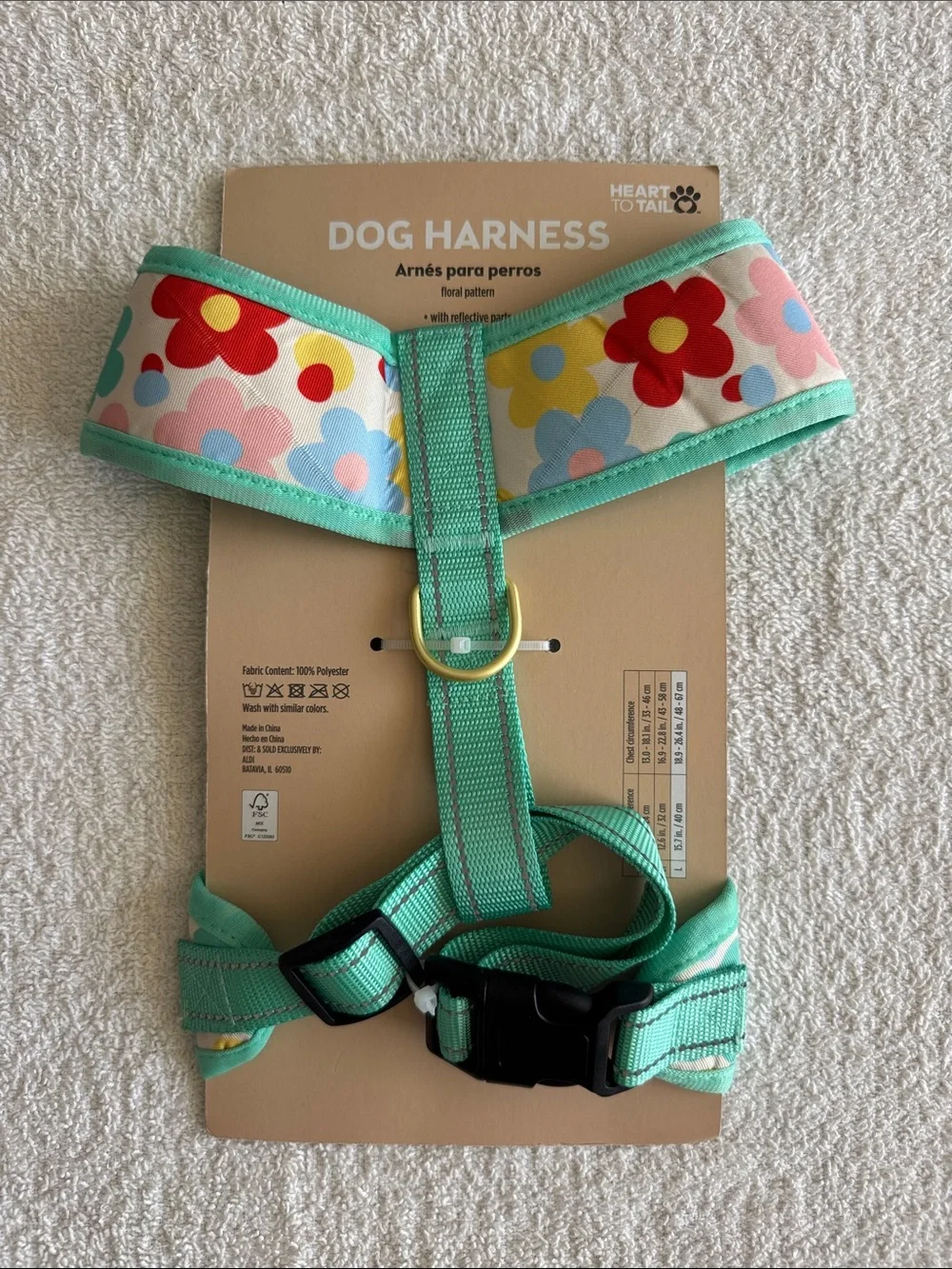 Heart To Tail Floral Dog Harness in Mint Trim - Large